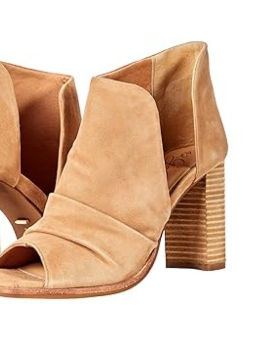 42 GOLD Tan Suede Open-Toe Block Heel Ankle Boot